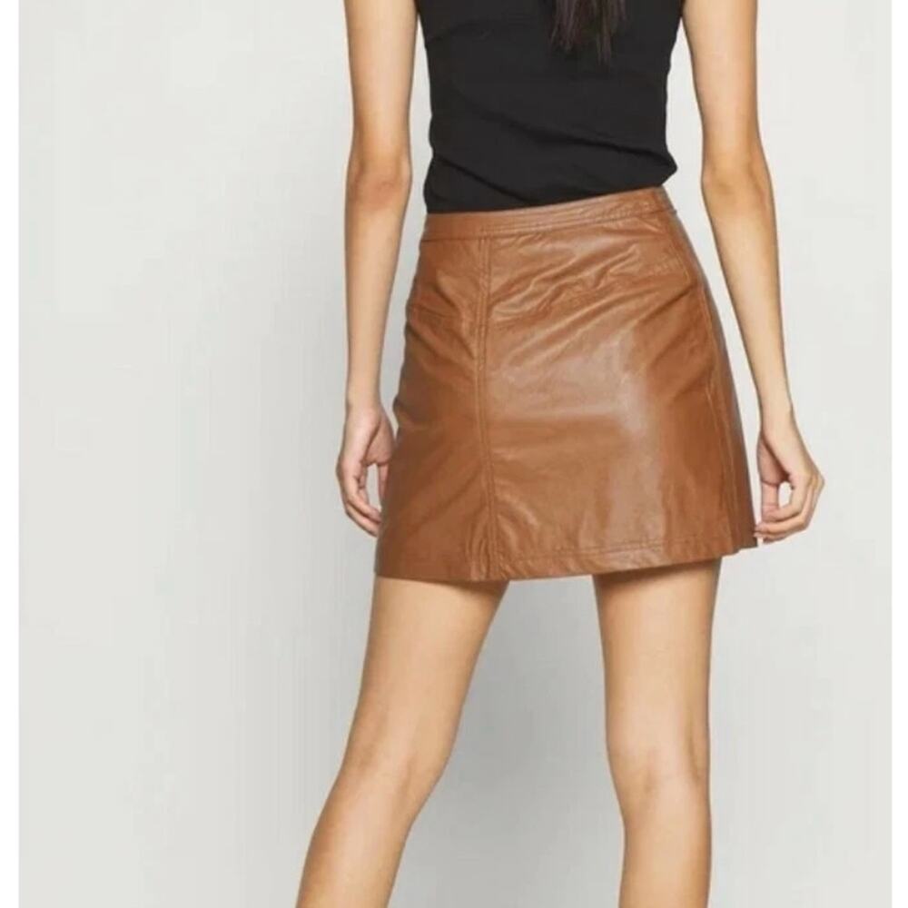 NWT - Free People - Elegant Faux Leather Brown Wrap Skirt - Picture 2 of 5
